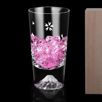 Mount Fuji Glass Cherry Blossom Cut Easy to Handcrafted by Presented in a Paulownia Wood Rocks Highball Wedding 60th Birthday Popular of Blossom Cut pink