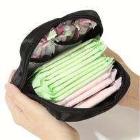 1pc Water-Resistant Feminine Product Pouch - Portable Period Kit Bag with Discreet Sanitary Napkin Storage, Menstrual Cup Pouch juoda