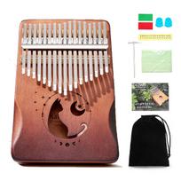 17/21 Keys Collection, Portable Thumb Piano,Moon Cat/Vine/Flower Pattern, Beginner Musical Instrument Gift brown