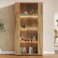 Display Cabinet with 2 Glass Doors, 4 Shelves and Adjustable LED Lighting – Modern Design for Living Room, Nature, 80×36×150.5cm 80 x 36 x 150.5 cm natūrali