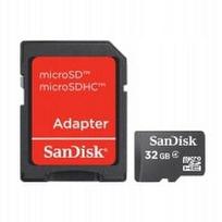 MicroSD kortelė SANDISK 32GB Class 4 su SD adapteriu