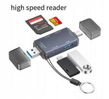 Kortelių skaitytuvas SD/TF 6-in-1, USB-A 3.0 ir USB-C 3.1 lizdai, SD/SDHC 3.0