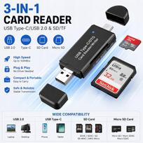 Kortelių skaitytuvas USB Type-C & USB 2.0 SD/Micro SD, OTG adapteris