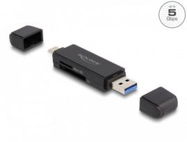 Kortelių skaitytuvas USB 5Gbps, USB Type-C / Type-A, SD, Micro SD Delock 91004
