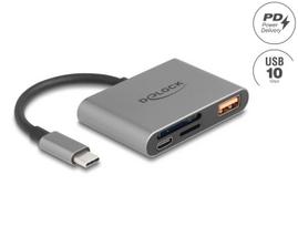 USB-C kortelių skaitytuvas Delock 91016, SD, microSD, USB-A, 10Gbps, 85 W