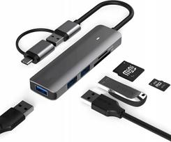 USB-C 7in1 USB 3.0, SD kortelių skaitytuvas, HUB splitteris