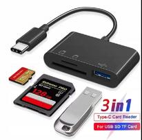 USB-C kortelių skaitytuvas su SD, TF ir USB 3.0, 480Mbps
