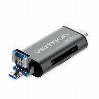 SD / microSD kortelių skaitytuvas Vention su USB 3.0 ir USB-C, pilkas