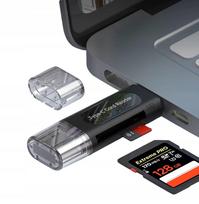 Atminties kortelių skaitytuvas 4in1 USB OTG USB-A + USB-C SD microSD juodas
