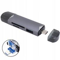 Kortelių skaitytuvas HUB 6in1 USB3.0 USB-C MicroUSB į SD MicroSD USB
