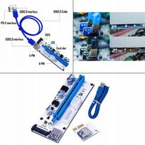 PCI-E jungties plėtiklis USB 3.0, 4Pin, 6Pin, 15Pin SATA, 60 cm, mėlynas-baltas