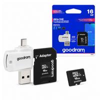 Atminties kortelė GoodRam 16GB microSDHC class 10 UHS-I su adapteriu ir kortelių skaitytuvu