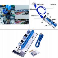 USB3.0 PCI-E riser plokštė, 4Pin, 6Pin, 15Pin, SATA, 60 cm mėlynas baltas kabelis