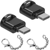 USB C Micro SD TF kortelių skaitytuvas su raktų pakabuku, juodas, be OTG tvarkyklių