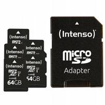 microSDXC atminties kortelė Intenso Premium 64GB Class 10 UHS-I su SD adapteriu, juoda