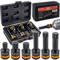 Smūginės galvutės SPLINE 1/2", CRMO, 6 vnt., M14/M16/M18, 45/78 mm, plastikinėje dėžutėje
