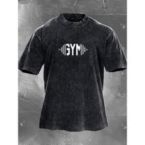 Vintage Washed Oversized GYM T-Shirt Barbell Graphic Workout Shirt Breathable Cotton Fitness Tee Bodybuilding Gym Clothing S black