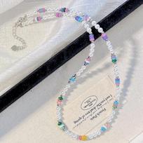 Happy Dopamine Colored Quartz Rock Artificial Crystal Pearl Clavicle Chain Necklace gray