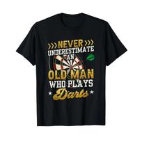 Never Underestimate An Old Unisex Who Plays Darts Funny T Shirt Vintage Soft Versatile Top For Everyday Wear Fashion Unisex S black