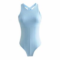 European and American women's sexy summer tight solid color fashionable slimming jumpsuit M šviesiai mėlyna spalva