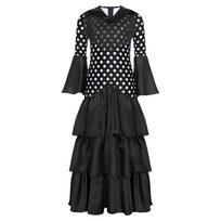Girls Spanish Flamenco Dress Polka Dot Print Tiered Ruffles V Neck Dancewear 15-16 Years juoda