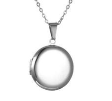 Stainless Steel Round Locket Pendants For Women Men Openable Photo Frame Glossy Stainless Steel Necklaces gray