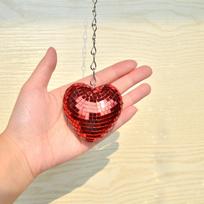 Peach Heart Mirror Disco Ball: Reflective Party Pendant with Chain beige