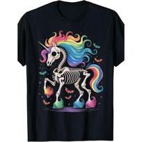 Men's Vintage-Inspired Unicorn Skeleton Rainbow Graphic Tee | Short Sleeve XXXL gray