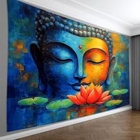 1pc Buddha Statue And Lotus Backdrop, Living Room, Bedroom, Office, Party Decoration, a Perfect Creative Gift. 100X70CM blue