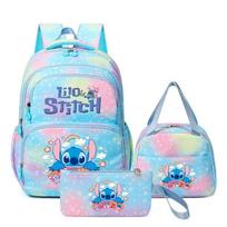 Stitch Lilo & Stitch Backpack Set for Kids Teens, Large Capacity Cartoon School Bookbag with Lunch Bag Pencil Case, Water-Resistant Outdoor Daypack