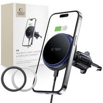 Tech-Protect Automobilinis telefono laikiklis MM15W-V4 su MagSafe 15W indukciniu įkrovikliu oro angai - juodas