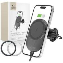 Tech-Protect Automobilinis telefono laikiklis MM15W-V1 su MagSafe 15W indukciniu įkrovikliu oro angai - juodas