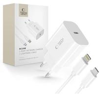 Tech-Protect NC20W 20 W sieninis įkroviklis su USB-C–Lightning laidu (1 m) – baltas