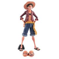 Hot 24CM One Piece Anime Figure Confident Smiley Luffy Three Form Facial Changing Doll Action Figurine Model Playthings Kits brown