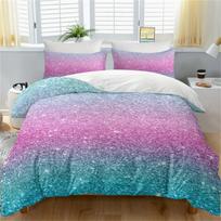 3-Piece Vibrant Turquoise Blue And Pink Pastel Glitter Bedding Set - Duvet Cover Sets With Shining Effect, Trendy Bedspreads EU Single 135x200cm gray