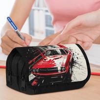 Double Layer Pencil Case, Vibrant Printed Pencil Pouch with Red Car Splash Design, Fashion Storage bag, Portable Pencil case with zipper, Durable Fabr 20x9x11cm white