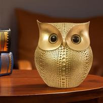 Modern Classy Lucky Owl Resin Art Figure Showpiece, Golden Color, 1 Piece auksinė
