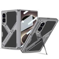 For Samsung Z Fold 8 Phone Case, Plain Leather Vision Stand, Hinge Full-coverage Luxury Case, Integrated Anti-drop Protection Galaxy Z Fold 8 šalta juoda spalva