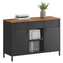 SONGMICS Sandėliavimo spintelė, Metalinė spintelė, Komoda su 2 durimis, Magnetinis užraktas, Reguliuojamos lentynos, Plieno rėmas, Rustic Brown ir Matinė juoda U juoda