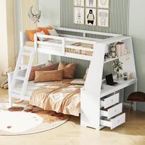 90*200cm+140*200cm Bunk Bed, Children's Bed, Equipped with Table, Large Storage Space, High Guardrail, Ladder Position Optional, White 243 x 151 x 154 cm balta