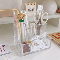 Transparent Desk Pen Holder Large Capacity Pen Stand Pencil Storage Box 5-Grid Multifunction Stationery Organizer Desktop gray