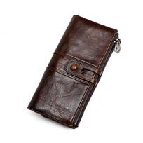 Woman/Men Long Wallet Genuine Leather RFID Anti-fraud Multi Functional Card Holder Coin Purse Vintage Male Zipper Money Bag Clutch black
