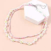 2Pcs/Set Bohemia Handmade Colorful Seed Beads Necklace Women Pearl Flower Choker Necklaces Girls Party Holiday Jewelry Gifts white