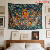 Elegant Buddhist Buddha Wall Tapestry Large Print Boho Ethnic Polyester Fabric Hanging Wall Art Spiritual Sacred Room Decor Post 100X70CM gray