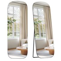 SONGMICS viso ūgio veidrodis, 160 x 50 cm, apvalios stačiakampės formos viso kūno grindų veidrodis su stovu, aliuminio lydinio rėmas, grūdintas stiklas, miegamajam juoda