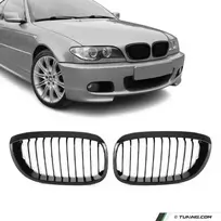 Priekinės Grotelės, komplektas skirtas BMW E46 coupe / convertible (03-06), juodos blizgios