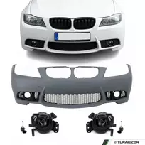 M3 išvaizdos Priekinis Bamperis, skirtas BMW E90 / E91 LCI (08-11), su tamsintais priešrūkiniais