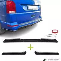 MX Galinio Bamperio Difuzorius + Spliteriai, komplektas skirtas VW T6 / T6.1 su vientisu bagažinės dangčiu, juodas blizgus