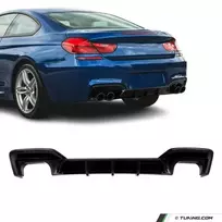WR Difuzorius skirtas BMW F06 / F12 / F13 M-Pack galiniam bamperiui (su apvaliais 2x2 antgaliais), juodas blizgus