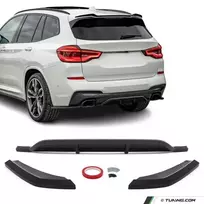 MX Galinio Bamperio Difuzorius + Spliteriai, komplektas skirtas BMW X3 G01 PRE-LCI (18-21) su M-Pack, juodas blizgus